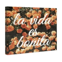 Wynwood Studio tipografija i citati zidne umjetničke platnene otiske 'la vida es bonita flores' inspirativni citati i izreke - narančasta,