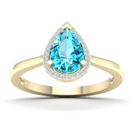 Imperijalni dragulj 10k žuto zlato Kruška izrezani švicarski plavi topaz ct tw diamond halo ženski prsten