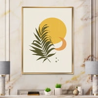 DesignArt 'Sažetak Mjesec i žuto sunce s tropskim listom I' Moderno uokvirena platna zidna umjetnička printa