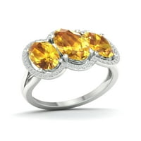 Imperijalni dragulj 10K bijelo zlato ovalno rez citrin ct tw dijamant tri kamena halo ženski prsten