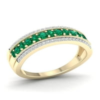 Ženski prsten s 10K žutim zlatnim draguljem, smaragdom i dijamantom