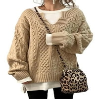 Ženski pleteni puloveri, vrhovi, džemperi s okruglim vratom i dugim rukavima, casual zimska jesenska gornja odjeća od teškog pletiva