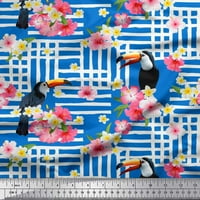 Plava pamučna tkanina od tkanine od pamuka s cvjetnim tiskom i Toucan širokim dvorištem