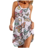 Ljetne haljine za žene Bez rukava s okruglim vratom s printom leptira mini sunčana haljina za odmor na plaži boho tunika s naramenicama,