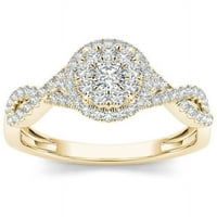 Carat T.W. Dijamantni križ-cross Shank Double Halo 10KT zaručnički prsten od žutog zlata
