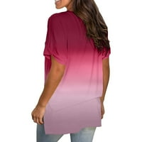 Rasprodaja ženskih košulja, ženska bluza s gradijentnim printom, široke majice s izrezom u obliku slova u i kratkim rukavima, vrhovi
