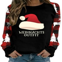 Ženski ležerni pulover s dugim rukavima s printom snjegovića, božićni vrhovi s printom stabla, zimska majica s okruglim vratom, Crna-a-line