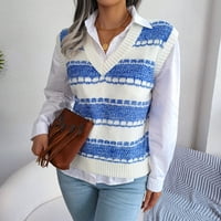 Ženski džemperi džemper Bez rukava pleteni džemper prsluk pleteni prsluk pleteni vrhovi Plava, e-mail