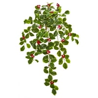 Gotovo prirodnih 27 inča. Šareni list božikovine s bobicama, viseći grm umjetne biljke, zeleni
