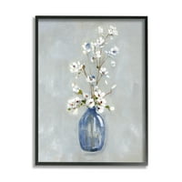 Stupell Industries Classic White Cvjetni aranžman Plava vaza Ikebana Slikanje crne uokvirene umjetničke print zidne umjetnosti, 11x14