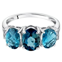 Oravo 2. CT ovalni oblik London Blue Topaz i Diamond Trone Trone Ring u 14k bijelom zlatu