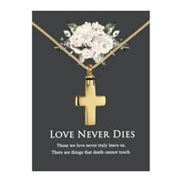 Anavia Cross Cremation nakit nehrđajući čelik drži memorijalnu urnu ogrlica za čovjeka s Ljubav nikad ne umire Comfort Card- [zlato]
