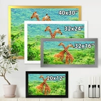 Dizajnerska umjetnost dvije žirafe koje se bore u bujnom zelenilu divljine, uokvirena umjetnička gravura seoske kuće