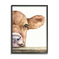 Stupell Industries Baby Calf krava odmara se glavom izbliza ruralno slikanje crno uokvirene umjetničke print zidne umjetnosti, dizajn