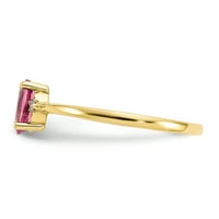 Karatni prsten od žutog zlata s prirodnim dijamantom i ružičastim turmalinom