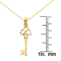 Primalno zlato karatno žuto zlato čvrsto polirani 3-D šarm ključa s lancem konopa kabela