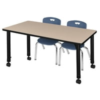 Pokretni stol u učionici podesiv po visini od 48 30 - Bež i stolice od 12 do 12 inča-Mornarsko plava
