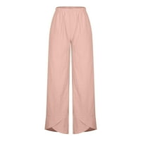 Ženske lanene hlače u donjem rublju Ležerne jednobojne hlače udobne rastezljive Ležerne hlače za plažu visokog struka široke ružičaste