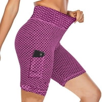 Ženske teksturirane kratke hlače za vježbanje visokog struka s džepom za telefon tajice za podizanje stražnjice joga kratke hlače