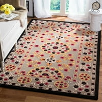 Geometrijski cvjetni tepih od vune, svijetloplava, crna, 2 '3 7'