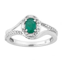 10K bijelo zlato Smaragd i karat T.W. Dijamantni ovalni halo prsten