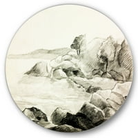 Designart 'crno -bijelo jezero Shore' nautički i obalni krug metalna zidna umjetnost - disk od 11