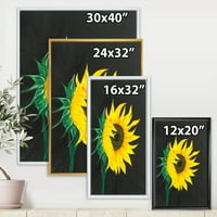 DesignArt 'Žuti suncokret na crnoj' tradicionalno uokvireno platno zidne umjetničke tisak