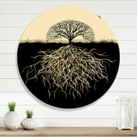 Dizajnerska umjetnost silueta stabla s podzemnim korijenjem Tradicionalni kružni metalni zidni umjetnički disk od 23