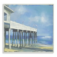 Stupell Industries Beach Boardwalk Ocean Blue Pejzažno slikanje drvena ploča prema trećem i zidu