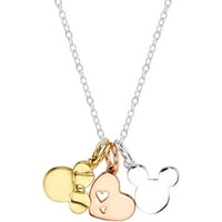 Disney Tri-tone Silver-Tone Mickey Mouse i Minnie Mouse Heart Charm ogrlica, 18