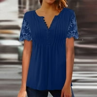 Ženske majice ljetne Ležerne široke jednobojne bluze s izrezom u obliku slova U i kratkim rukavima, majice u plavoj boji 3 inča