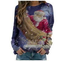 Ružni Božićni džemper za žene tanke modne majice s dugim rukavima s printom Djeda Mraza jesenske Ležerne majice s okruglim vratom