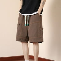 Muške kratke hlače s džepovima ljetni modni kroj elastični pojas kravate široke ravne hlače smeđe Ležerne muške teretne hlače