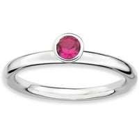 Visoko okrugli stvoreni srebrni prsten Ruby Sterling