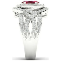 Imperijalni dragulj Sterling Silver ovalni rez stvorio je rubin i stvorio bijeli safirski halo ženski zaručnički prsten