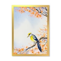 Prekrasna plava ptica koja sjedi na CVJETAJUĆOJ grani amb uokvirena slika umjetnički tisak na platnu