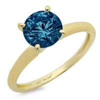 Plavi prirodni Londonski plavi topaz okruglog reza od 2,0 karata ugraviran u žuto zlato od 18 karata, vjenčani prsten za godišnjicu
