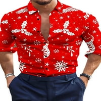 Muške božićne košulje, Božićna bluza s reverom, karirani vrhovi, uobičajeni kroj, svečana tunika s dugim rukavima, stil košulje u