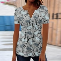 Ljetne bluze za žene s dekolteom u obliku inča i otvorenim leđima, ležerni labavi vrhovi kratkih rukava u sivoj boji od 3 inča