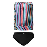 Ženski Bikini Tankini Set dva kupaća kostima Plus size odjeća za plažu Višebojni prugasti kupaći kostimi s otvorenim ramenima ženski