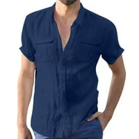 Muška ležerna jednobojna majica kratkih rukava s dvostrukim džepom pametna košulja s ovratnikom svečana košulja na kopčanje grafička