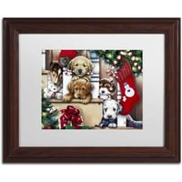 Zaštitni znak likovna umjetnost 'Božićni štenad na labavom platnu Jenny Newland, White Matte, Wood Frame