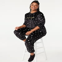 Joyspun Ženski izvezeni velur vrh i joggers pidžama set s čarapama, 3-dijelom, veličine s do 3x