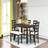 Euroco rustikalni stil 6-komadića stol za blagovaonicu set s tapeciranim stolicama i klupom