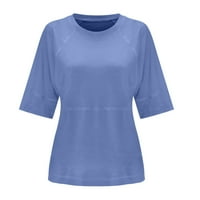 ; Ženski topovi, Ženske košulje, bluza kratkih rukava s okruglim vratom, majica, Jednobojni Okrugli 2-inčni, plavi