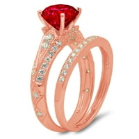 1. dijamant okruglog reza s imitacijom rubina od ružičastog zlata od 14 karata s naglascima vjenčani set od 7,5