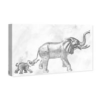 Wynwood Studio životinje zidne umjetničke platnene otiske 'Elephant mama i bebe' zoološki vrt i divlje životinje - siva, bijela