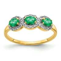 3-karatni smaragdni dijamantni prsten od žutog zlata s 3 kamena
