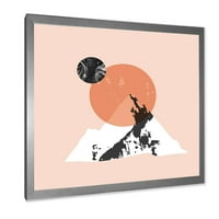 Designart 'Moderni minimalistički planinski mjesec i sunce' Moderni uokvireni umjetnički tisak