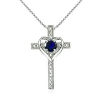 Ogrlica s privjeskom od križa i srca od srebra od plavog safira